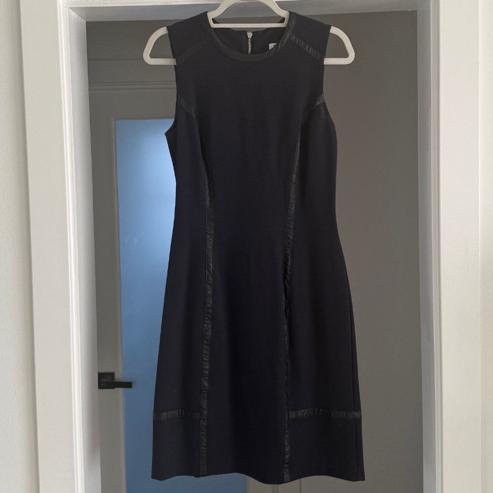 Of/Mercer Black Midi Dress with Pleather Detail
